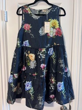 Floral Tiered Navy Dress